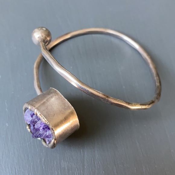 Sterling Silver Amethyst Stone Bangle and Ring - Picture 4 of 5